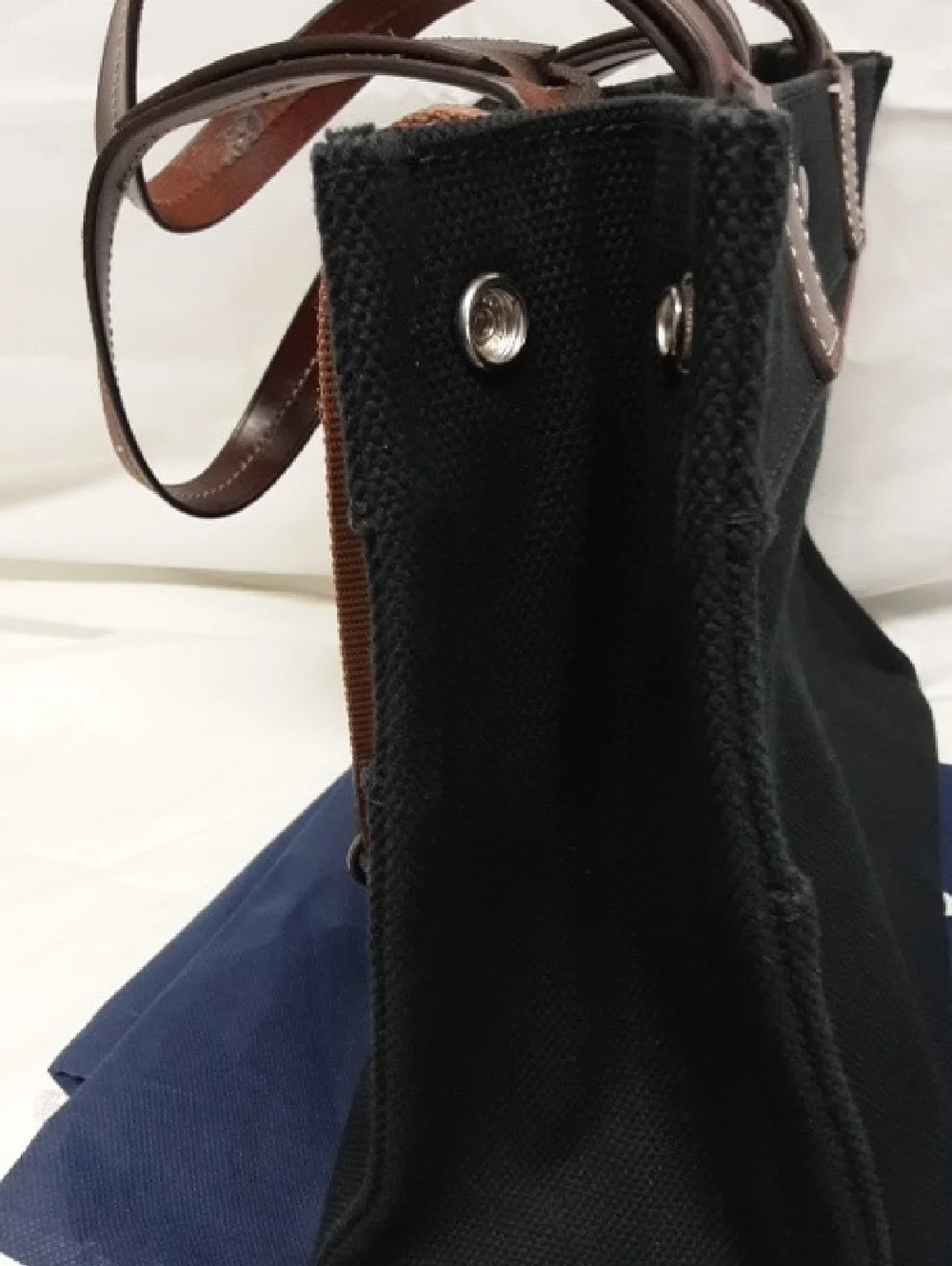 Dooney & Bourke Black Canvas Tote Style Handbag with Brown Leather Handles